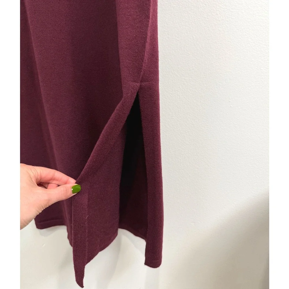 Gilli Womens Burgundy Mock Neck Sleeveless Knit Midi Sweater Dress S Side Slit